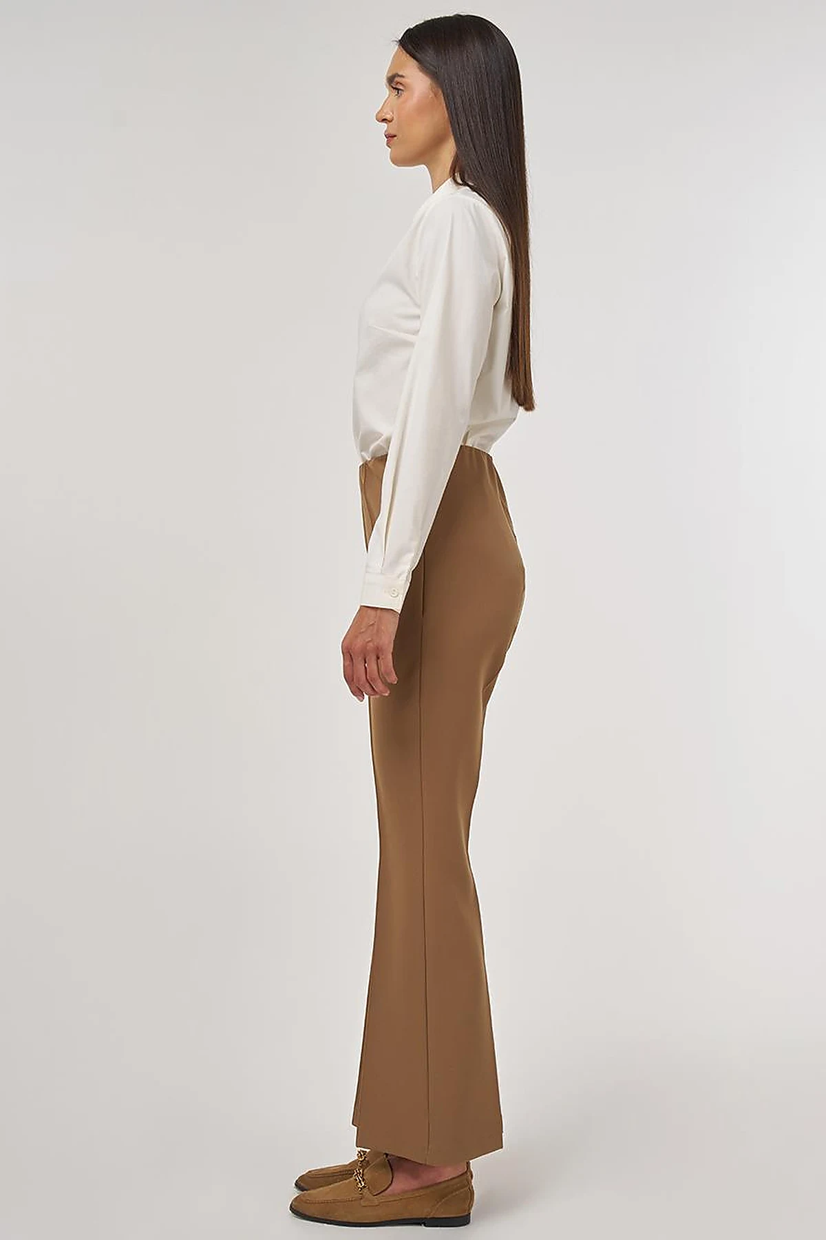 Flare Fit Fringed Hem Pants Dark Olive