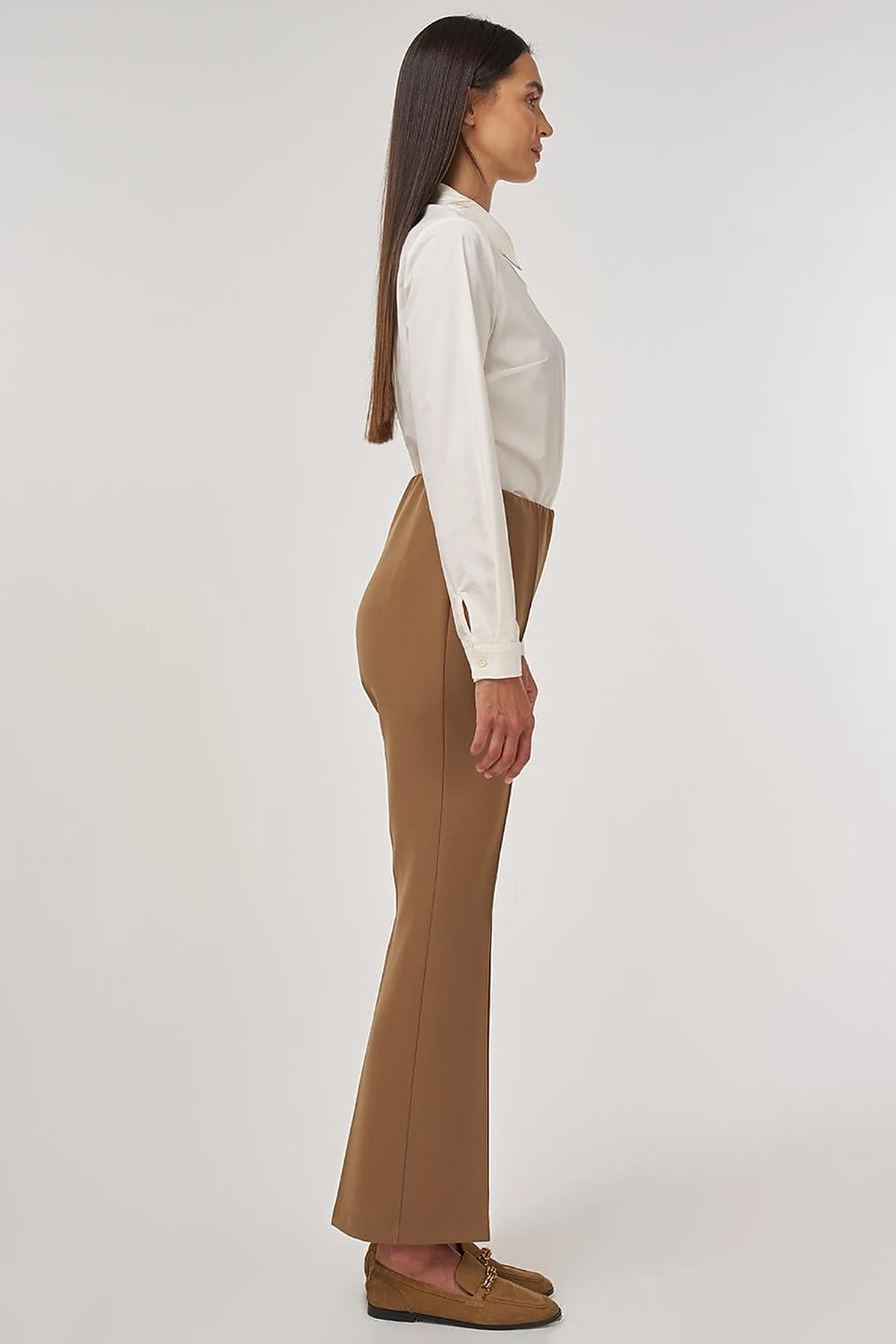 Flare Fit Fringed Hem Pants Dark Olive