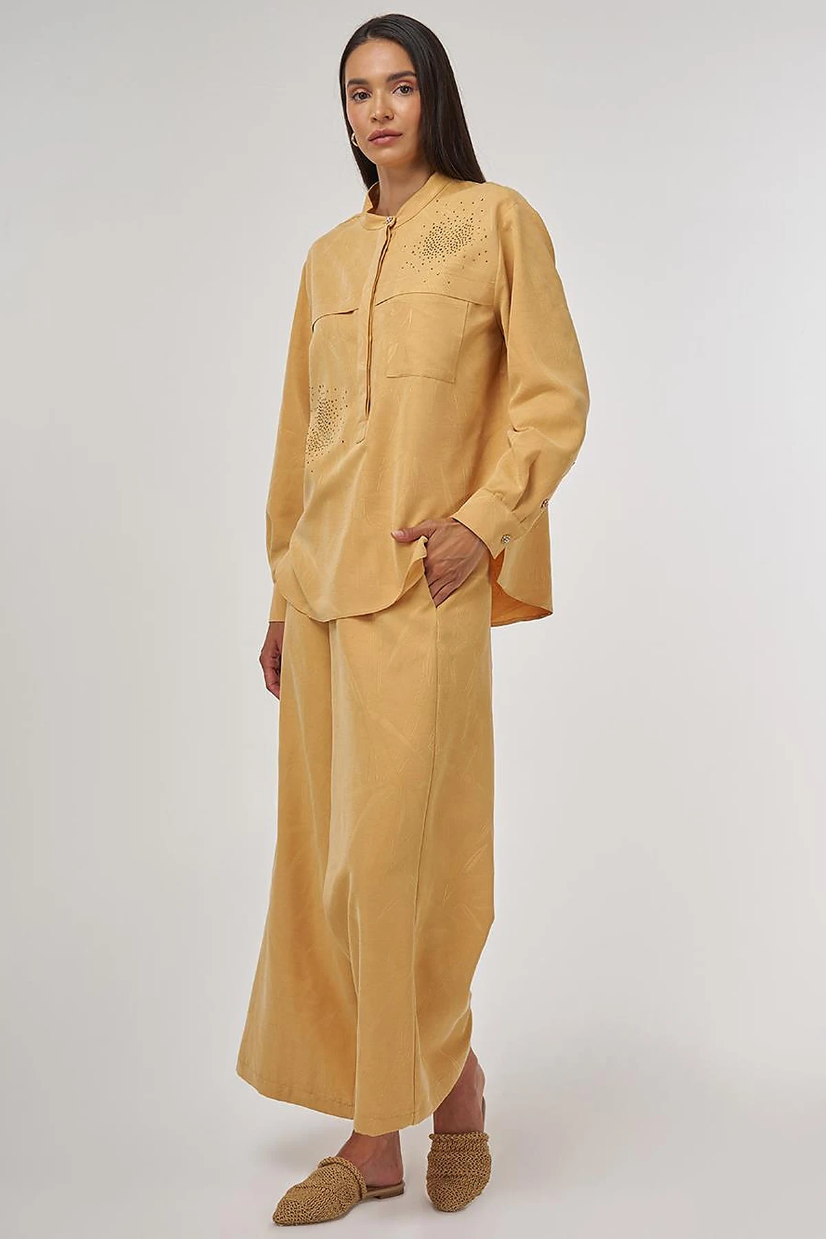 Hotfix-Printed Modal Two-Piece Set Saffron