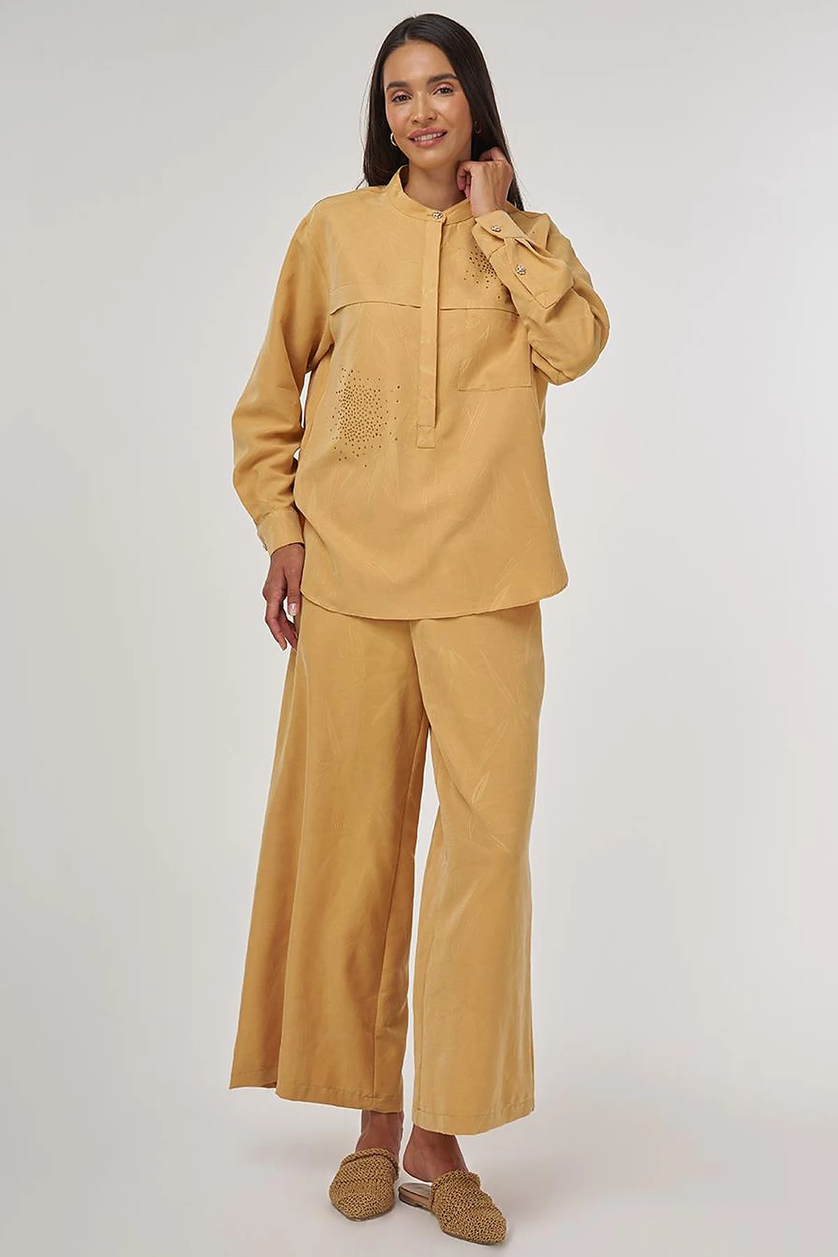Hotfix-Printed Modal Two-Piece Set Saffron