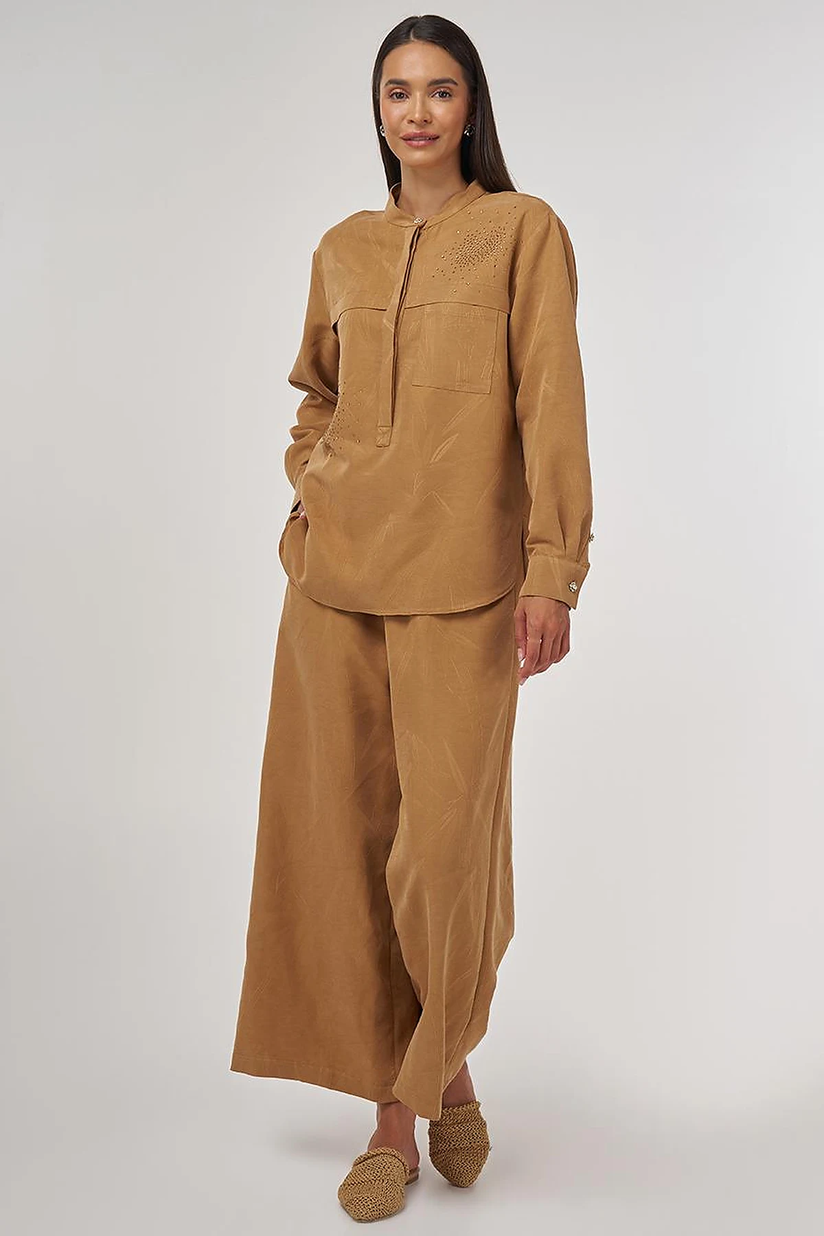 Hotfix-Printed Modal Two-Piece Set Tobacco