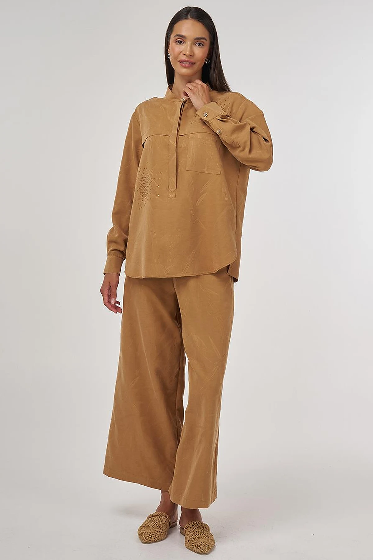 Hotfix-Printed Modal Two-Piece Set Tobacco