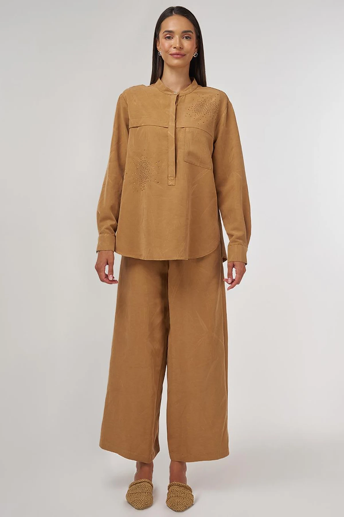 Hotfix-Printed Modal Two-Piece Set Tobacco