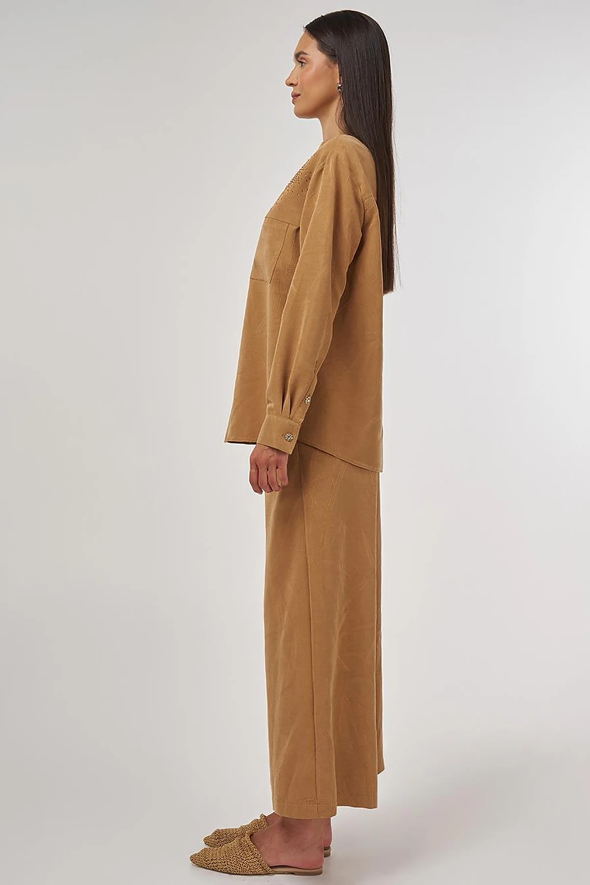 Hotfix-Printed Modal Two-Piece Set Tobacco