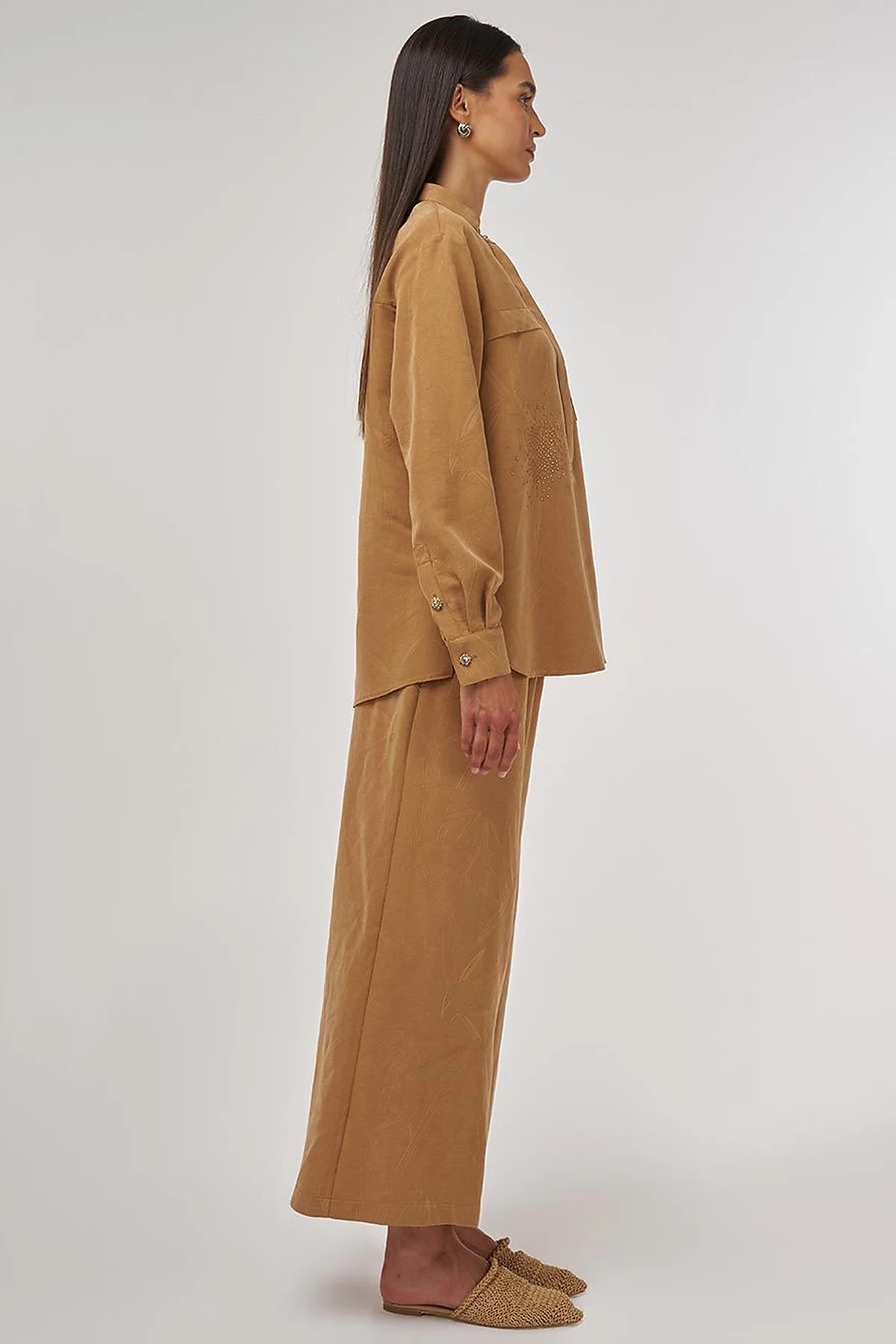 Hotfix-Printed Modal Two-Piece Set Tobacco