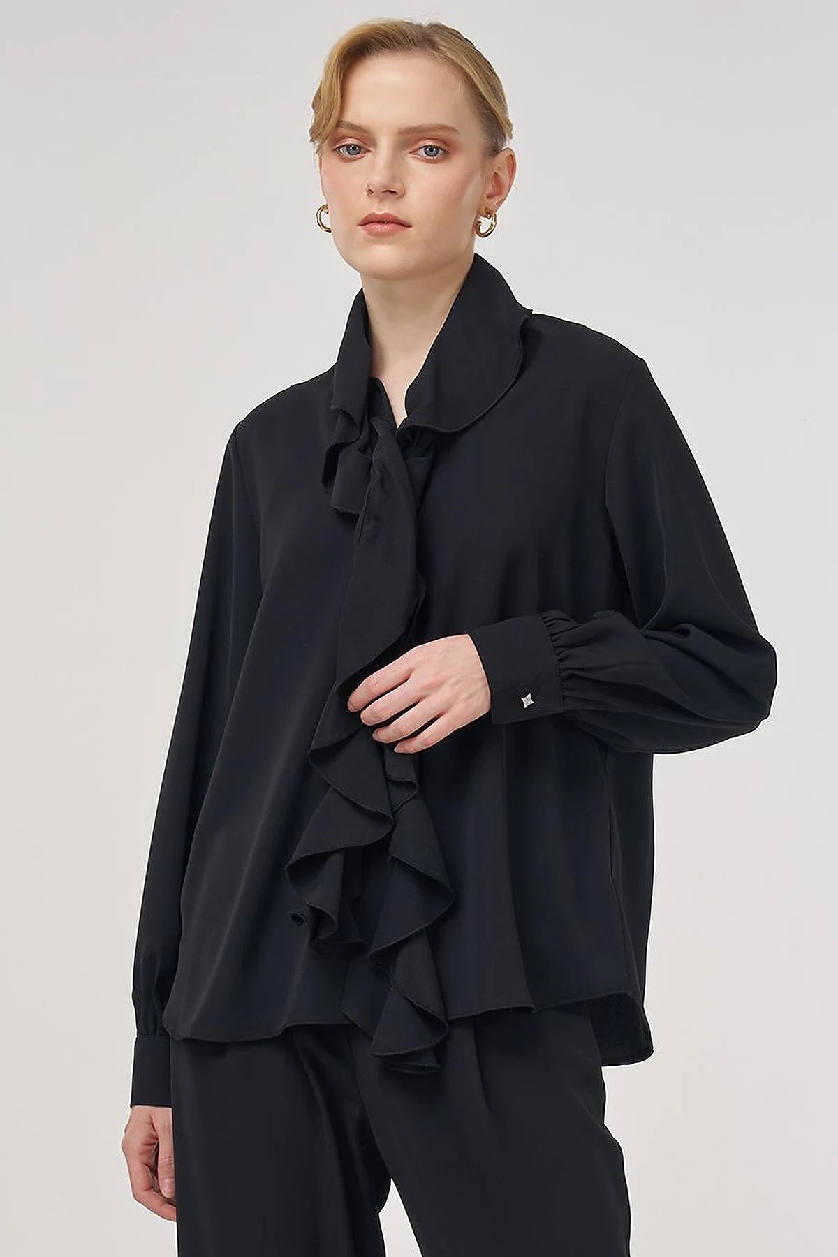 Ruffled Elegant Blouse Black