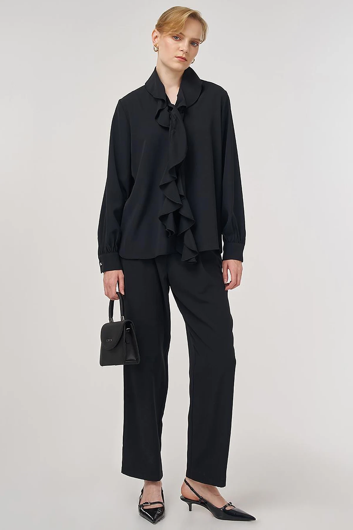 Ruffled Elegant Blouse Black