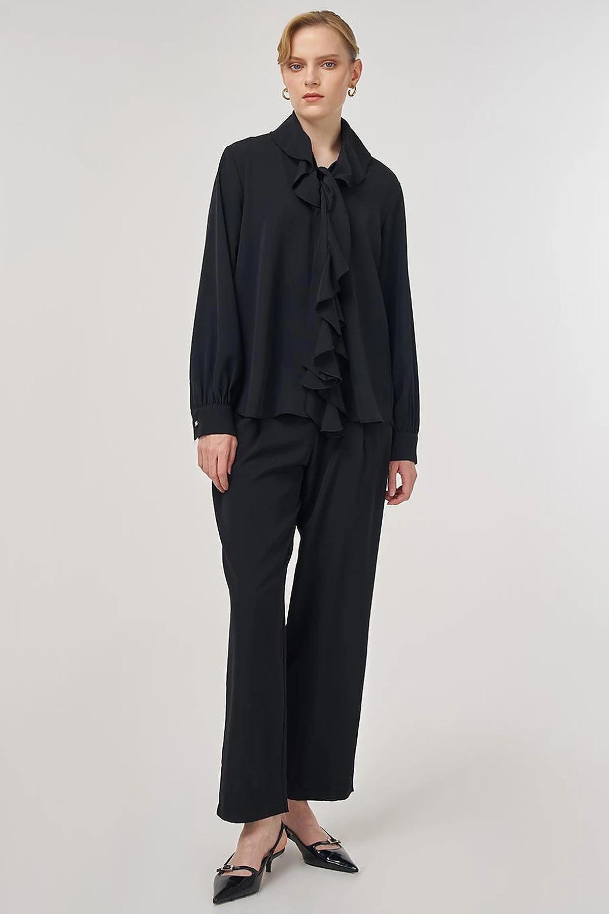 Ruffled Elegant Blouse Black
