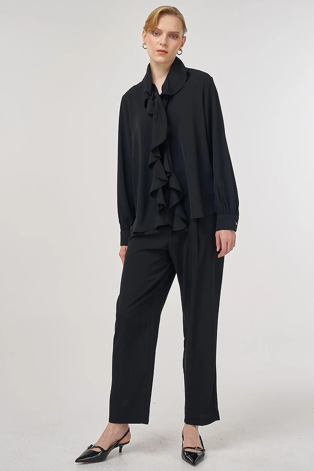 Ruffled Elegant Blouse Black