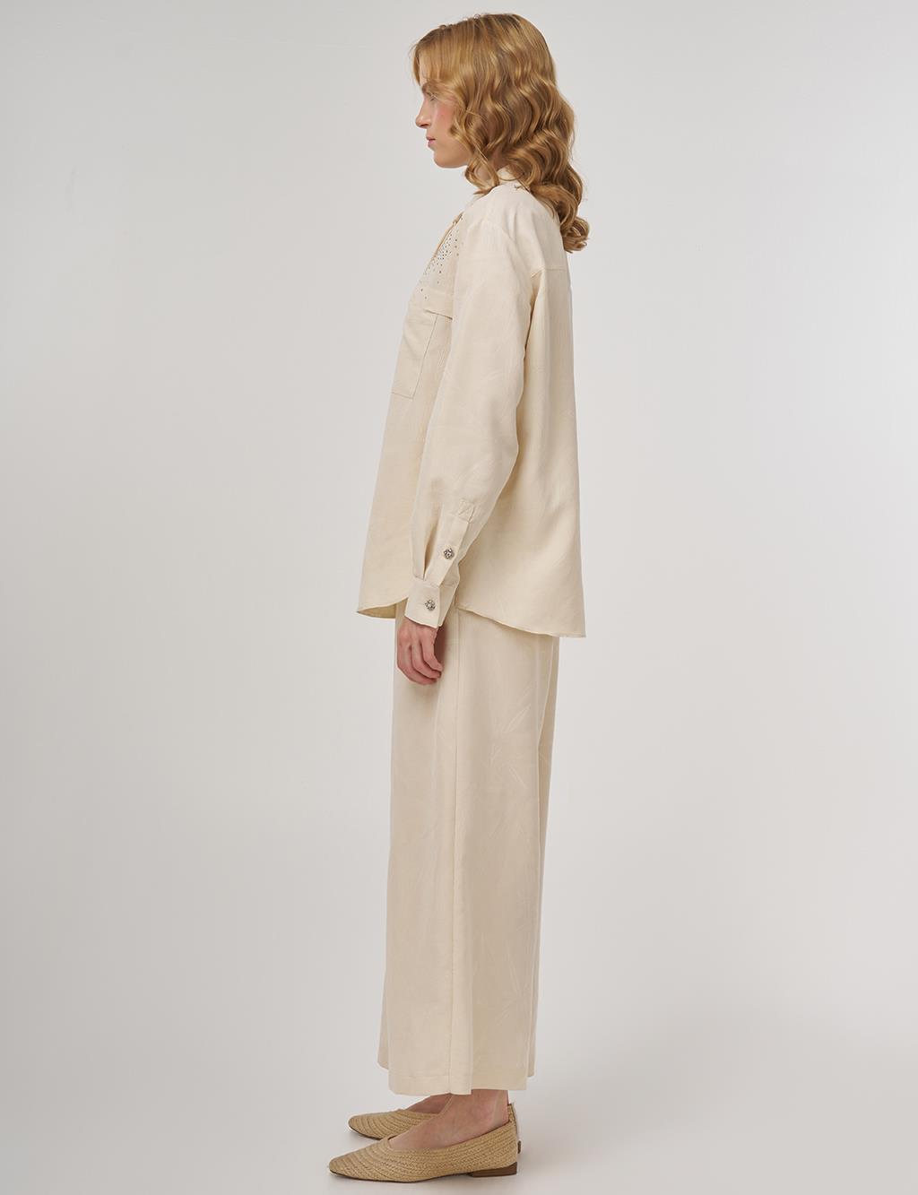 Hotfix-Printed Modal Two-Piece Set Cream