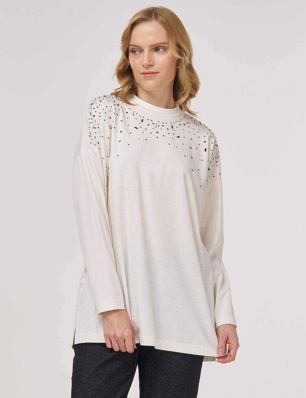 Hotfix-Printed Jersey Sweatshirt Ecru