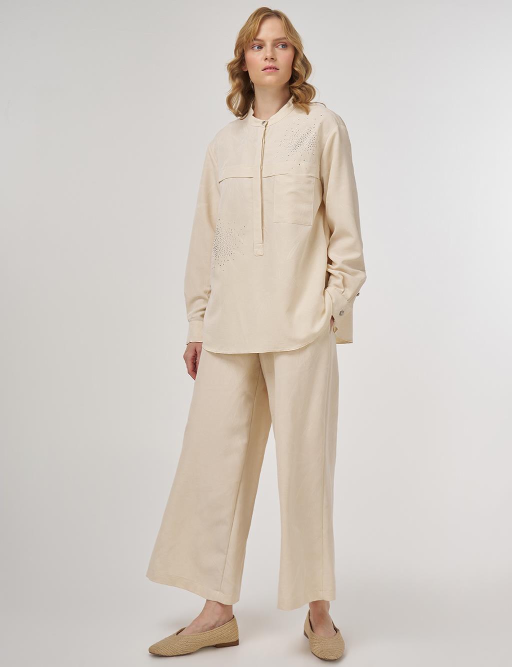 Hotfix-Printed Modal Two-Piece Set Cream