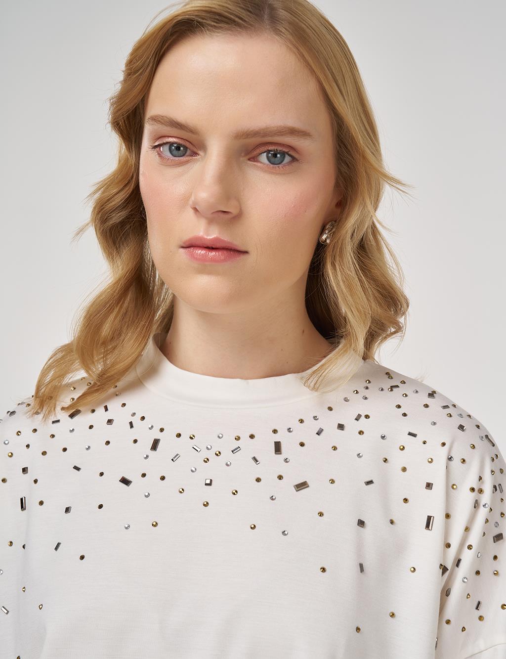 Hotfix-Printed Jersey Sweatshirt Ecru