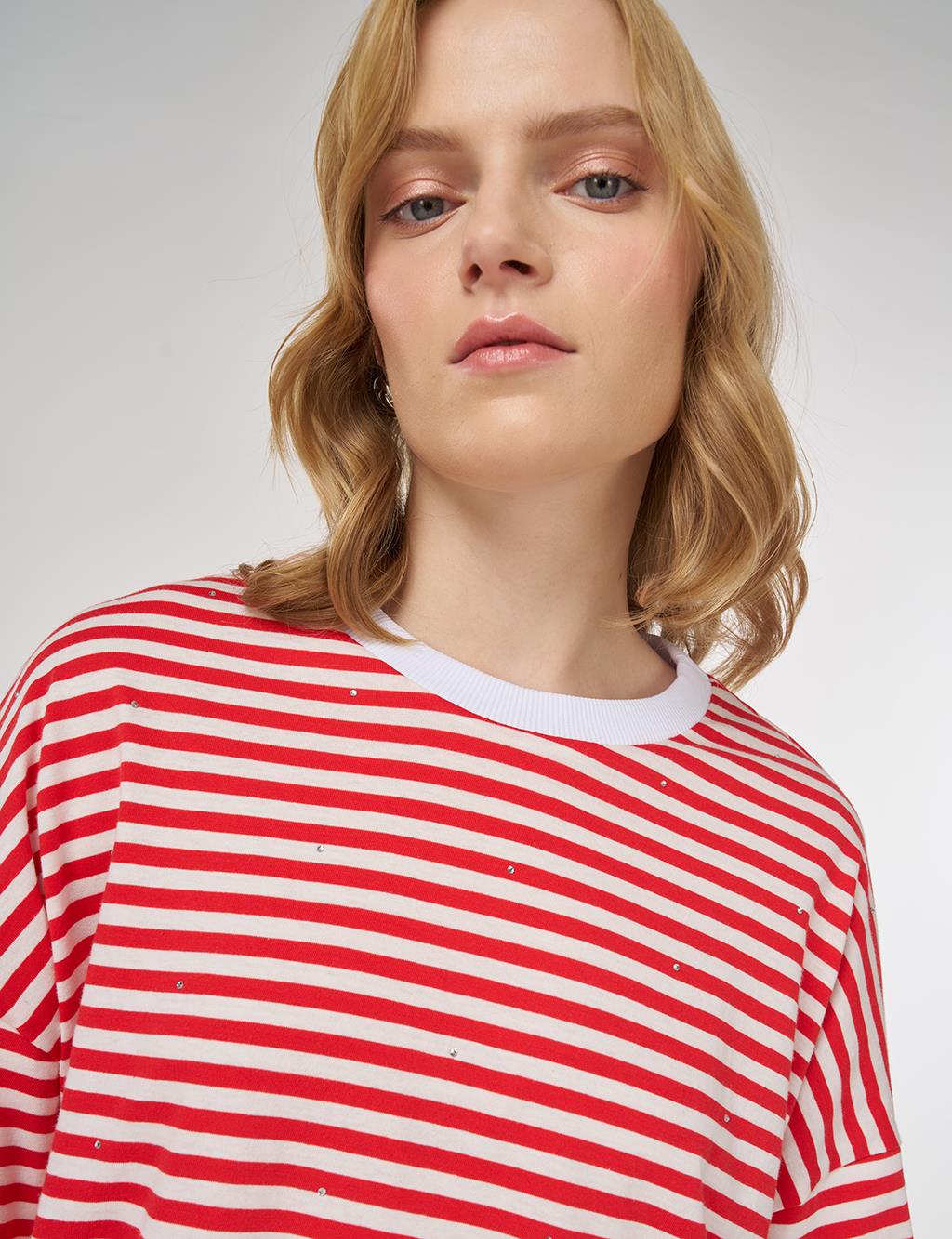 100% Cotton Shirt-Detail Sweatshirt Red