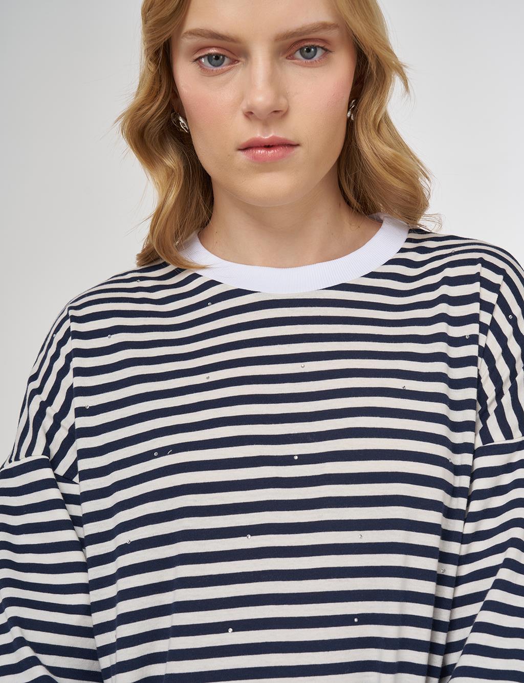 100% Cotton Shirt-Detail Sweatshirt Dark Navy
