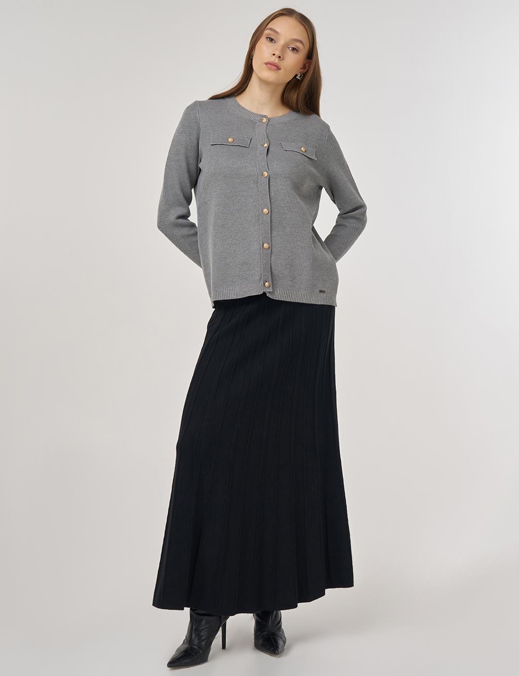 100% Viscose Button-Detail Knit Cardigan Gray