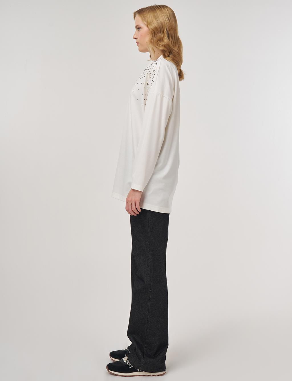 Hotfix-Printed Jersey Sweatshirt Ecru