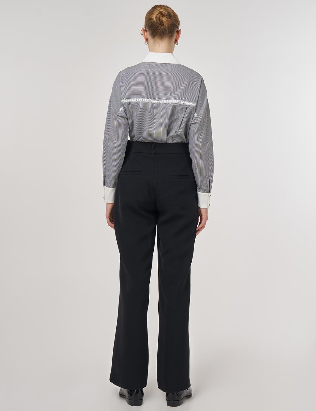 Button-Detail Fabric Pants Black