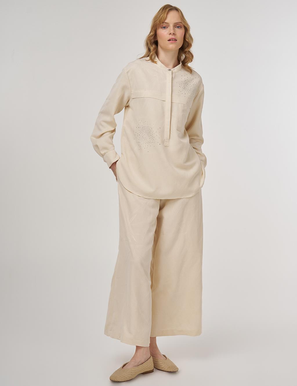 Hotfix-Printed Modal Two-Piece Set Cream