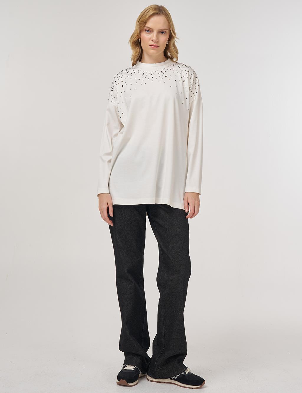 Hotfix-Printed Jersey Sweatshirt Ecru