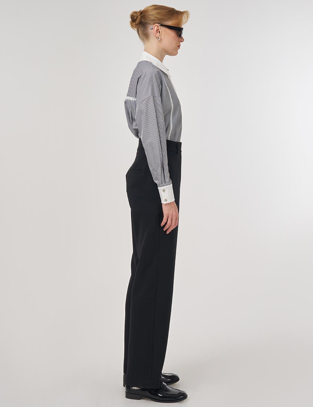 Button-Detail Fabric Pants Black