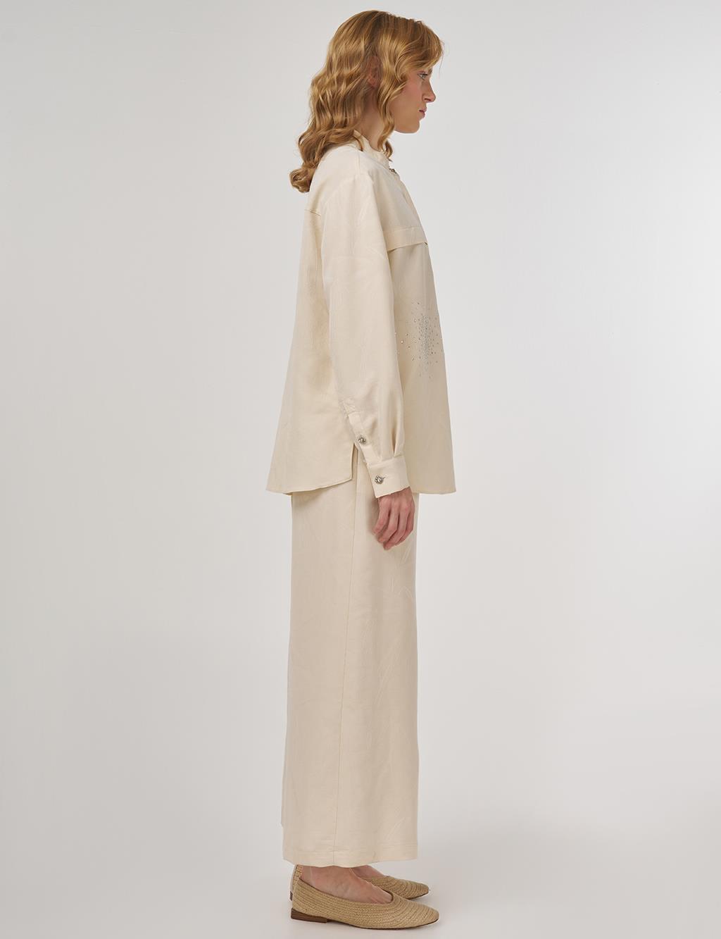 Hotfix-Printed Modal Two-Piece Set Cream