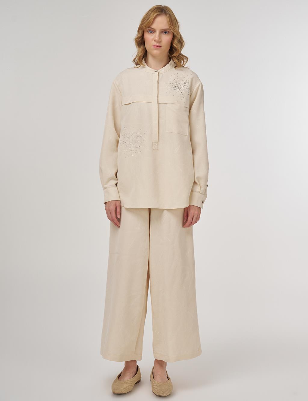 Hotfix-Printed Modal Two-Piece Set Cream