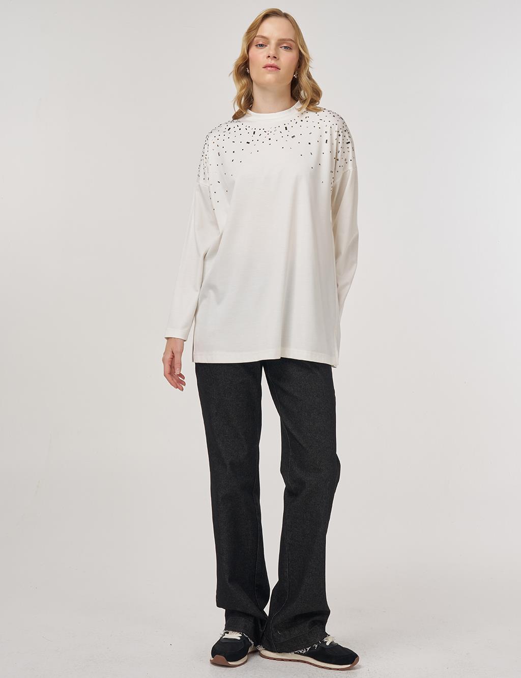 Hotfix-Printed Jersey Sweatshirt Ecru