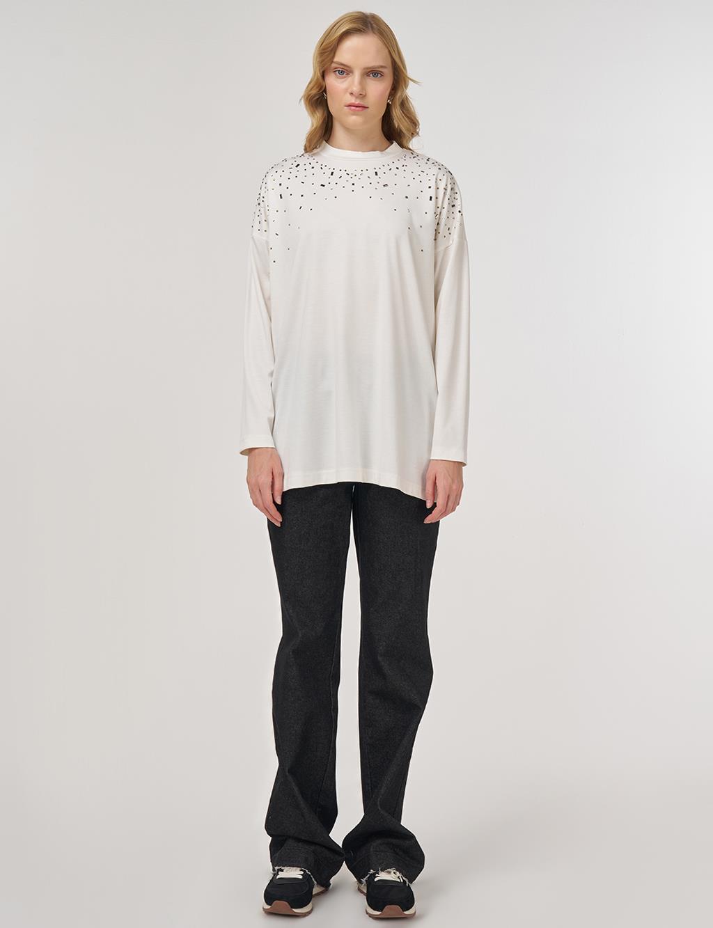 Hotfix-Printed Jersey Sweatshirt Ecru