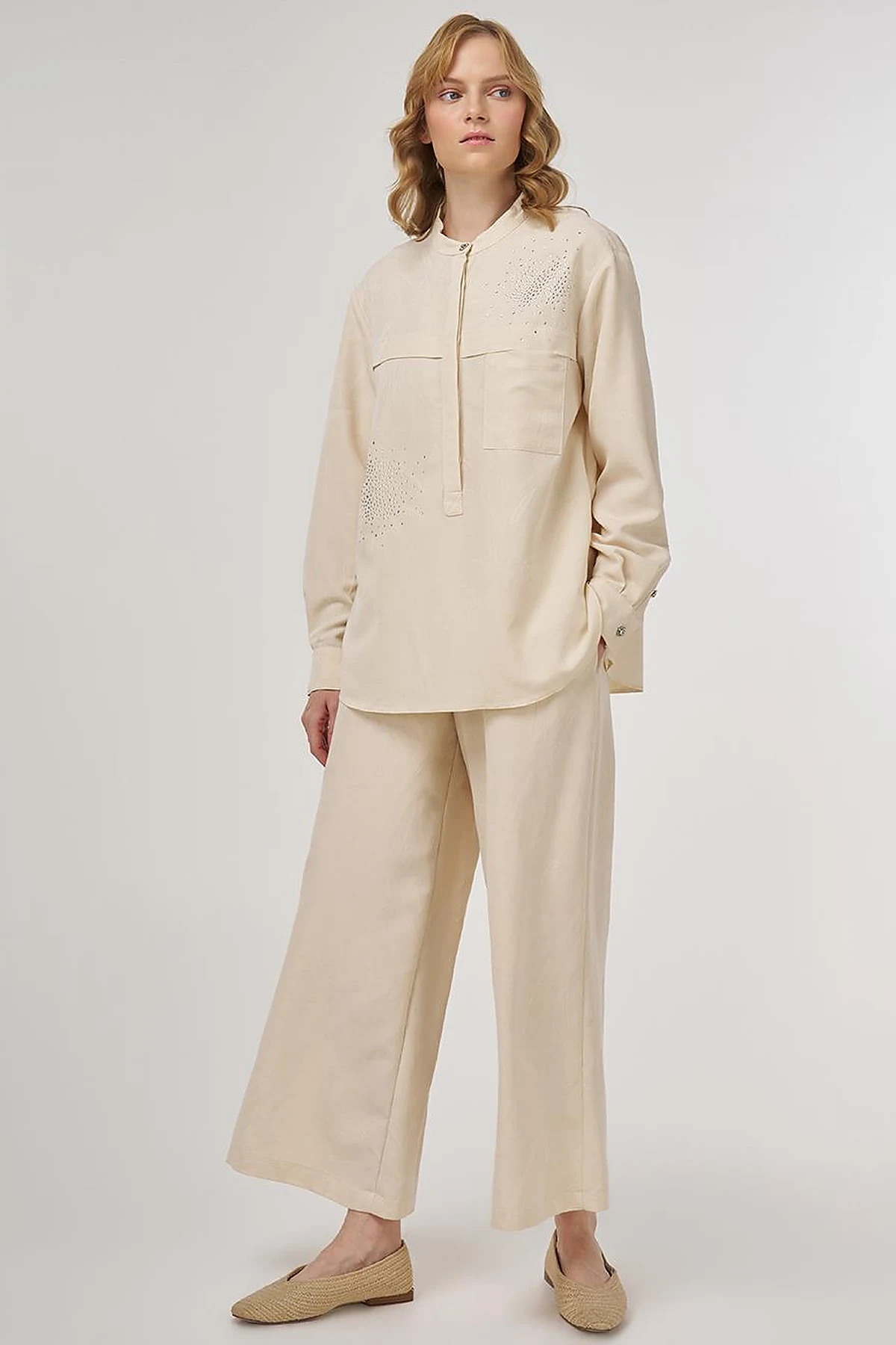 Hotfix-Printed Modal Two-Piece Set Cream