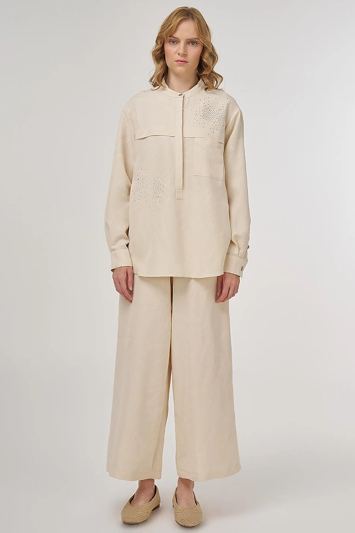 Hotfix-Printed Modal Two-Piece Set Cream