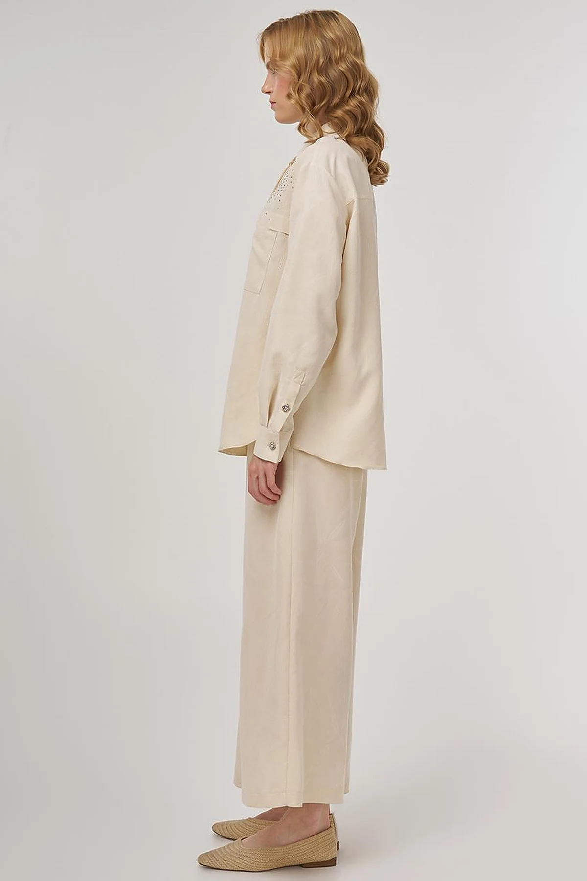 Hotfix-Printed Modal Two-Piece Set Cream