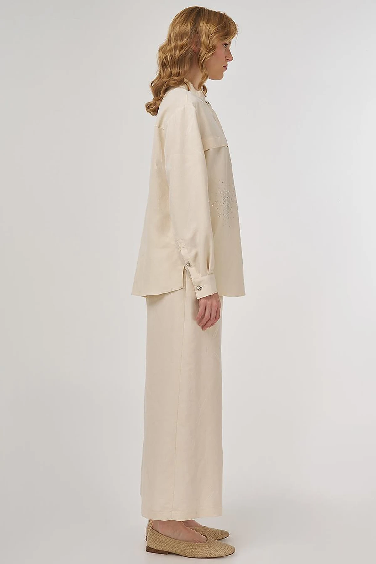 Hotfix-Printed Modal Two-Piece Set Cream