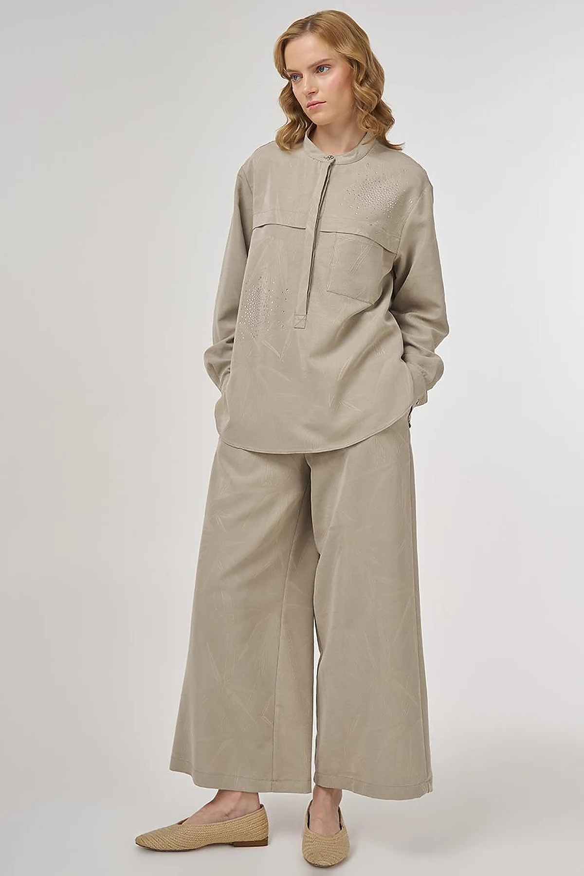 Hotfix-Printed Modal Two-Piece Set Moss Green