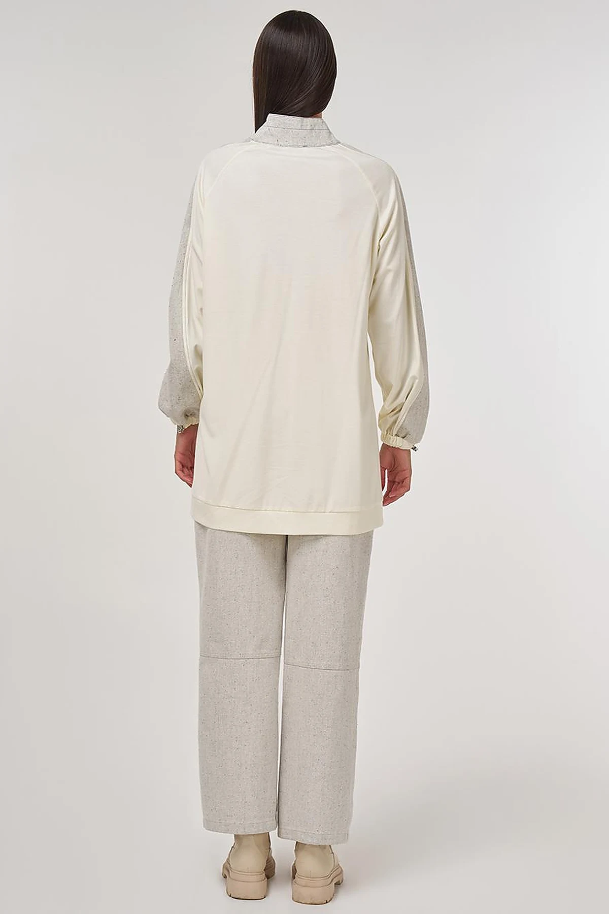 Fabric-Trimmed High Neck Sweatshirt Ecru