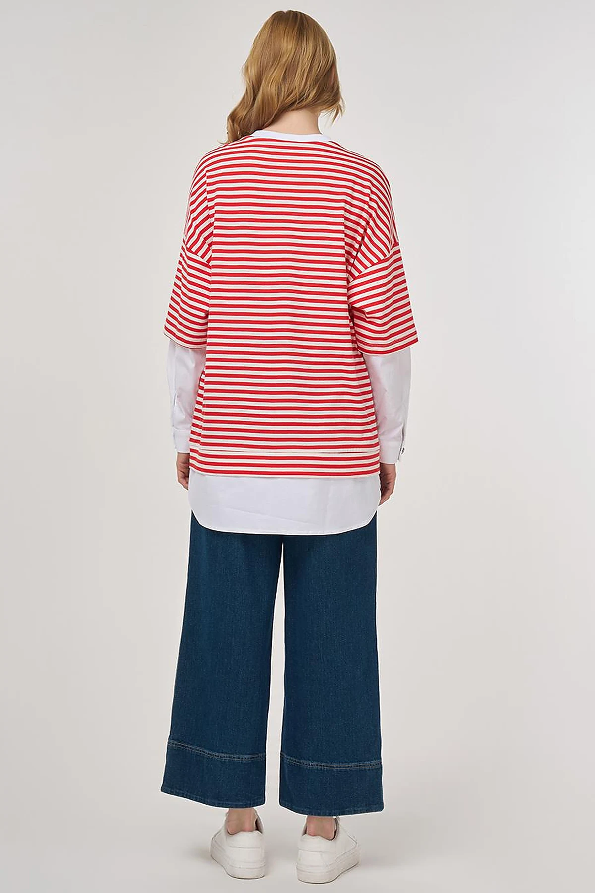 100% Cotton Shirt-Detail Sweatshirt Red