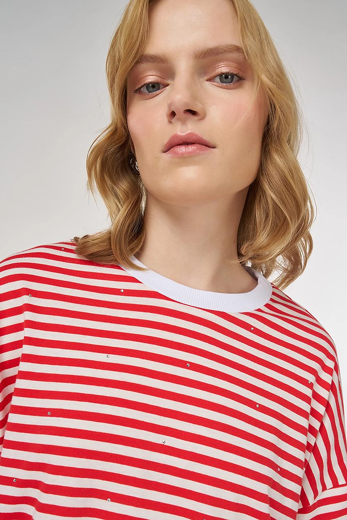 100% Cotton Shirt-Detail Sweatshirt Red