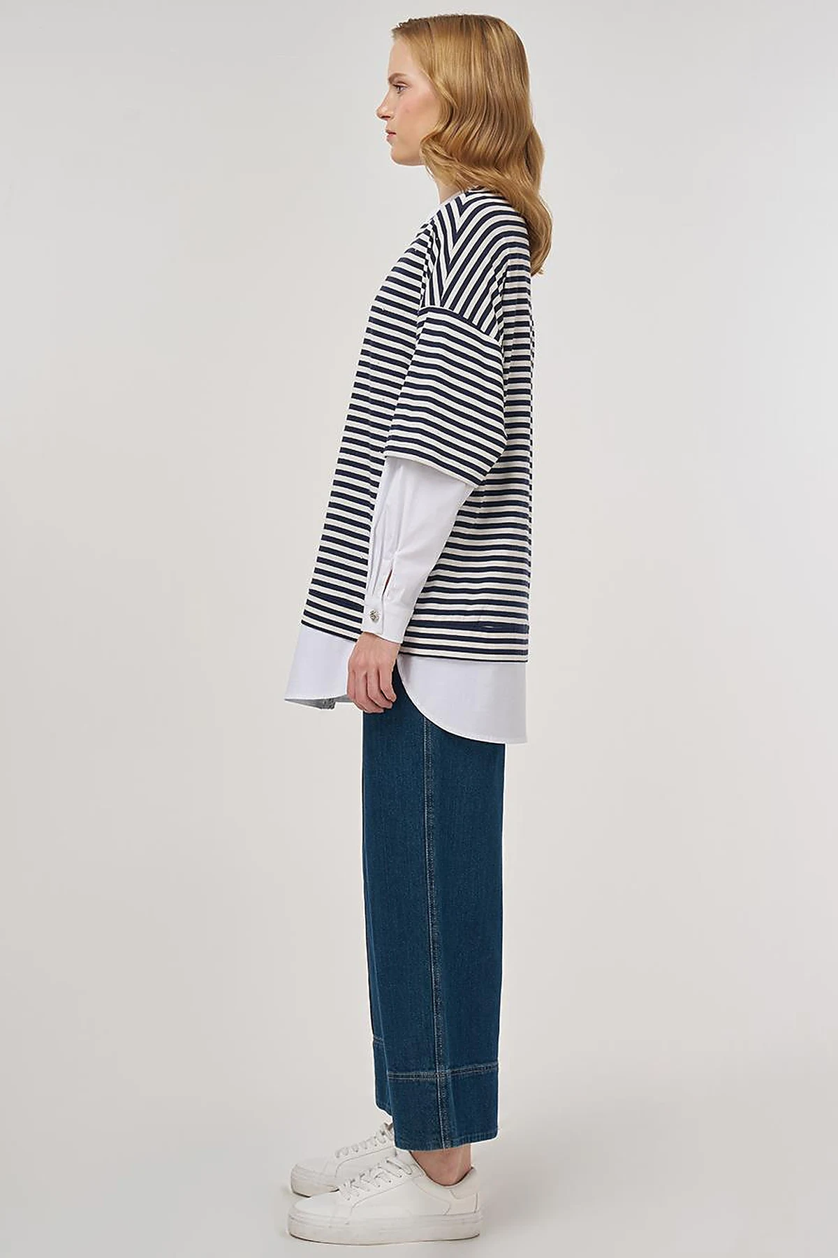100% Cotton Shirt-Detail Sweatshirt Dark Navy