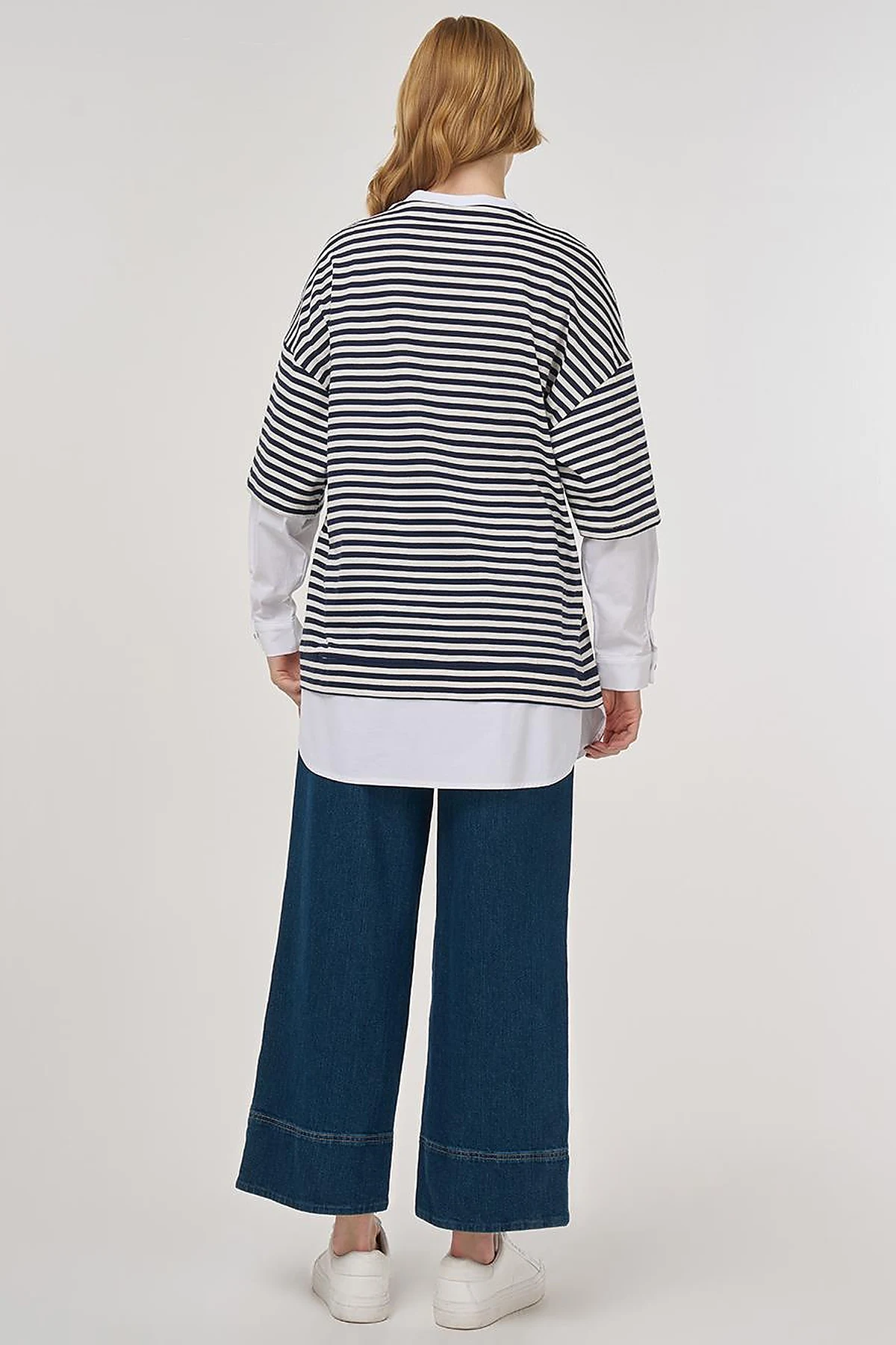 100% Cotton Shirt-Detail Sweatshirt Dark Navy