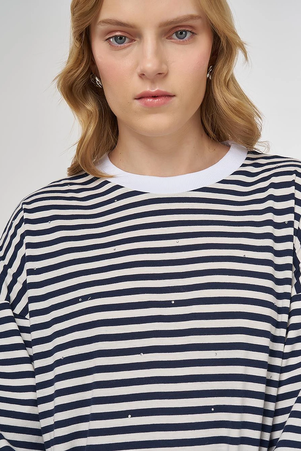 100% Cotton Shirt-Detail Sweatshirt Dark Navy
