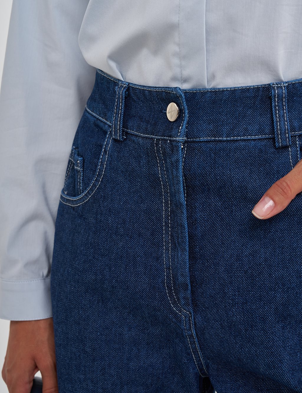 Embroidered Hem Denim Pants Navy 