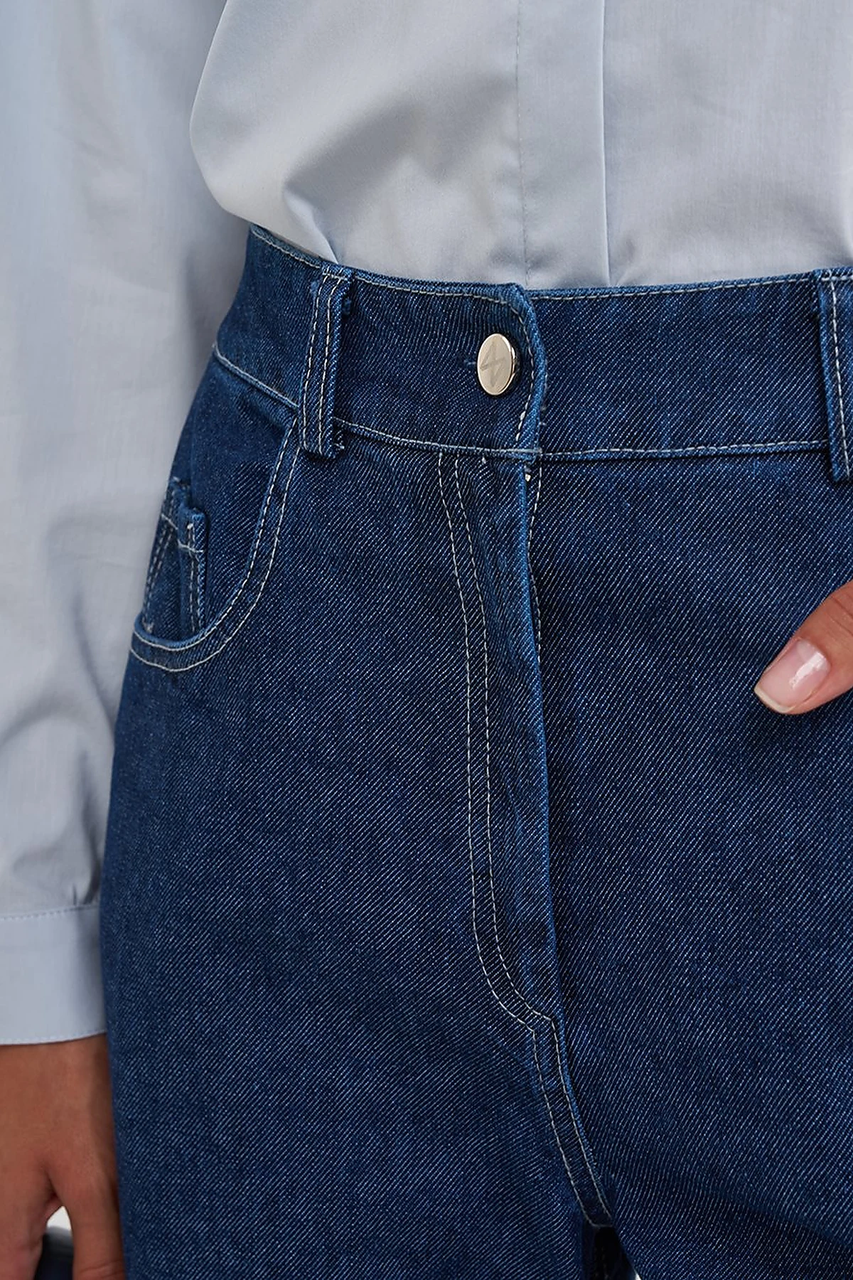Embroidered Hem Denim Pants Navy 