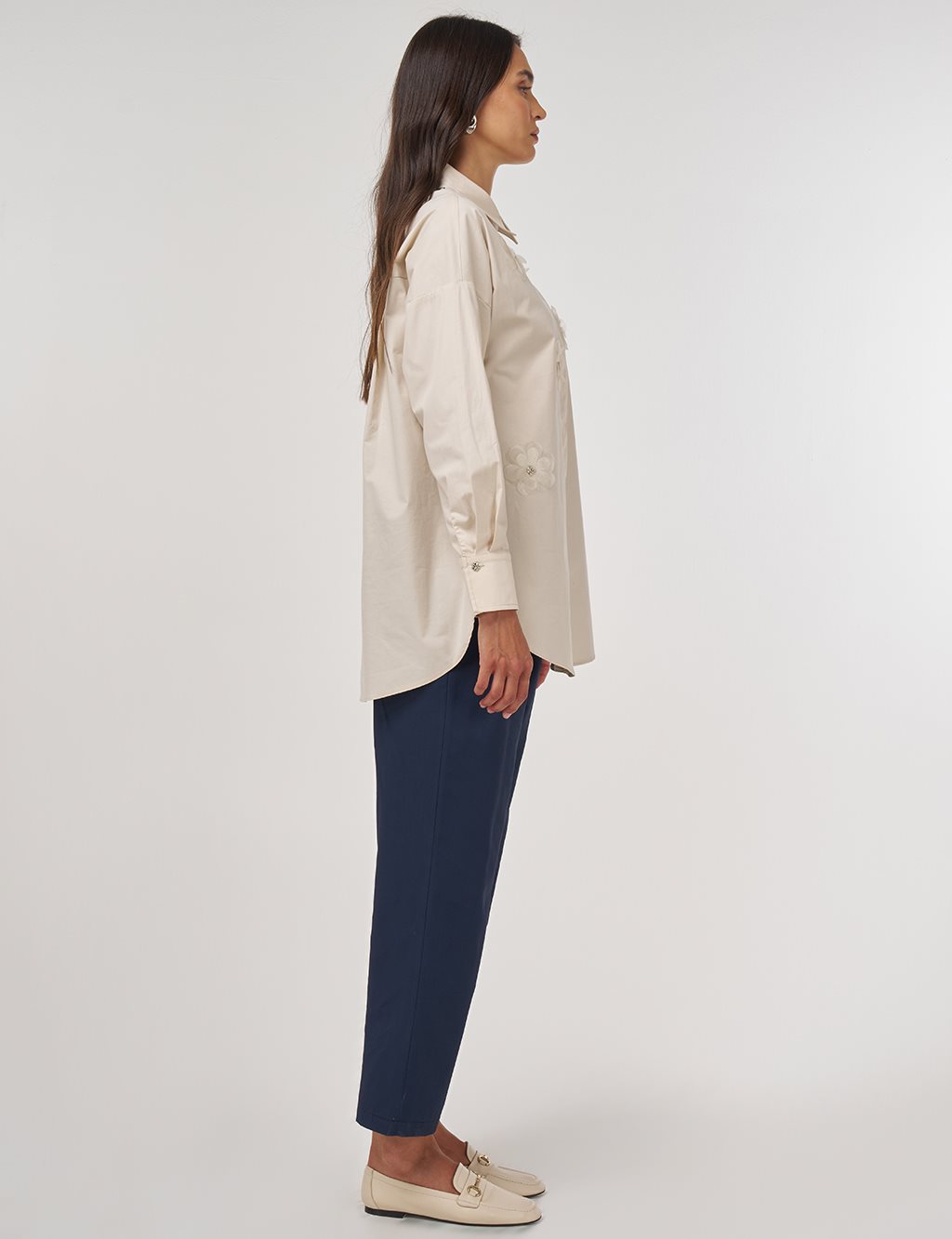 Floral Embroidered Cotton Tunic Cream