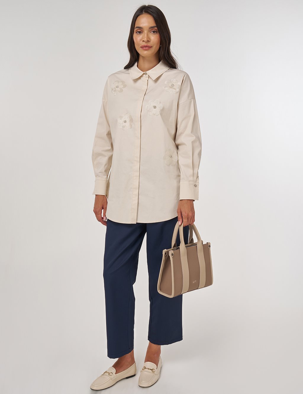 Floral Embroidered Cotton Tunic Cream