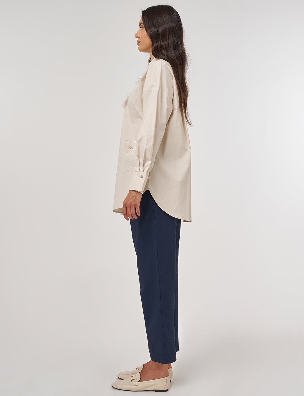 Floral Embroidered Cotton Tunic Cream