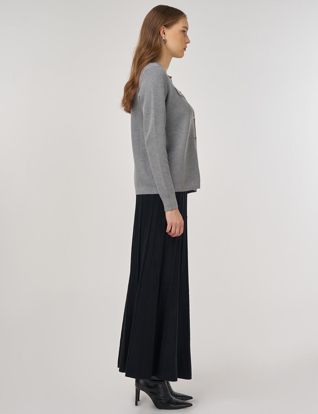 100% Viscose Button-Detail Knit Cardigan Gray