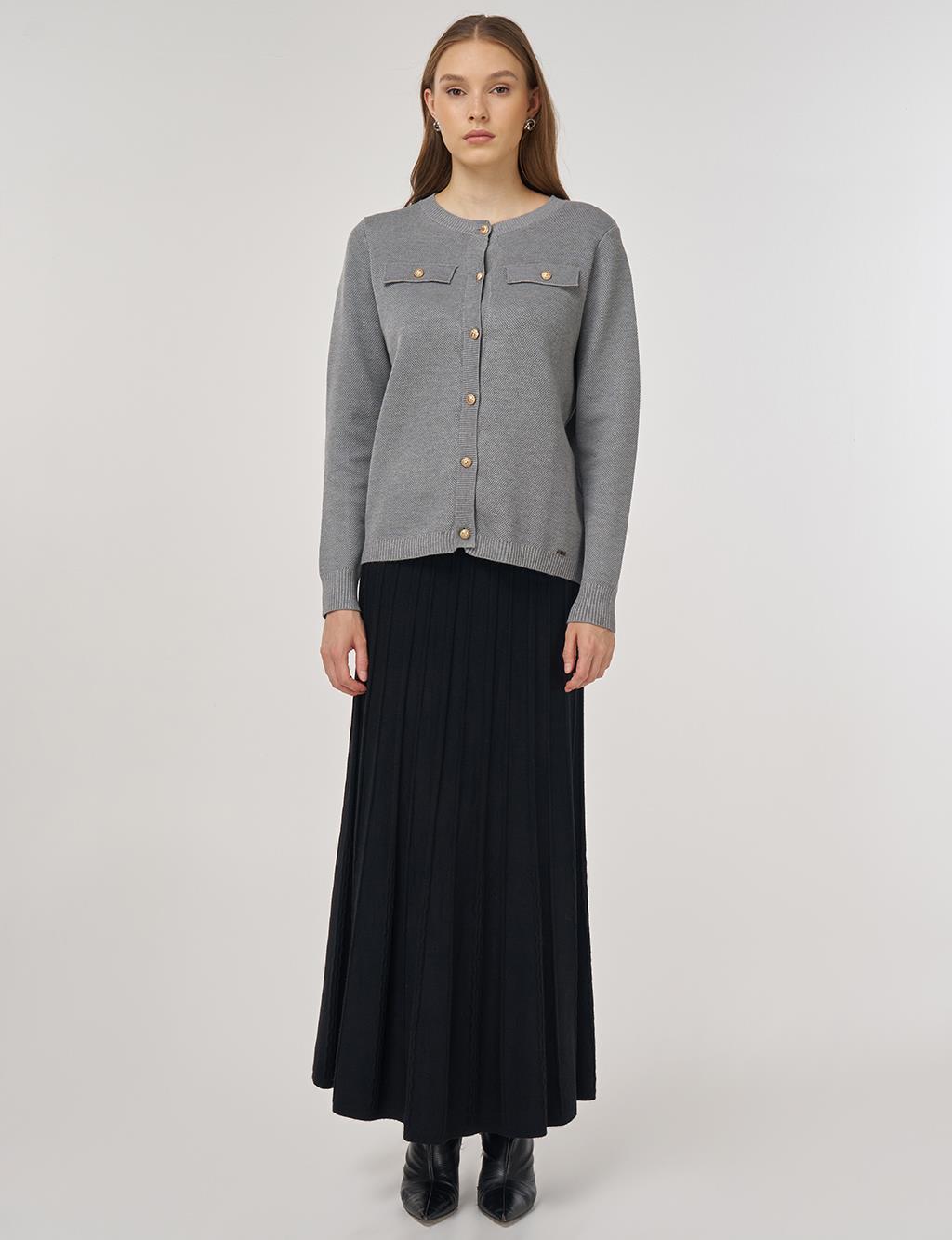 100% Viscose Button-Detail Knit Cardigan Gray