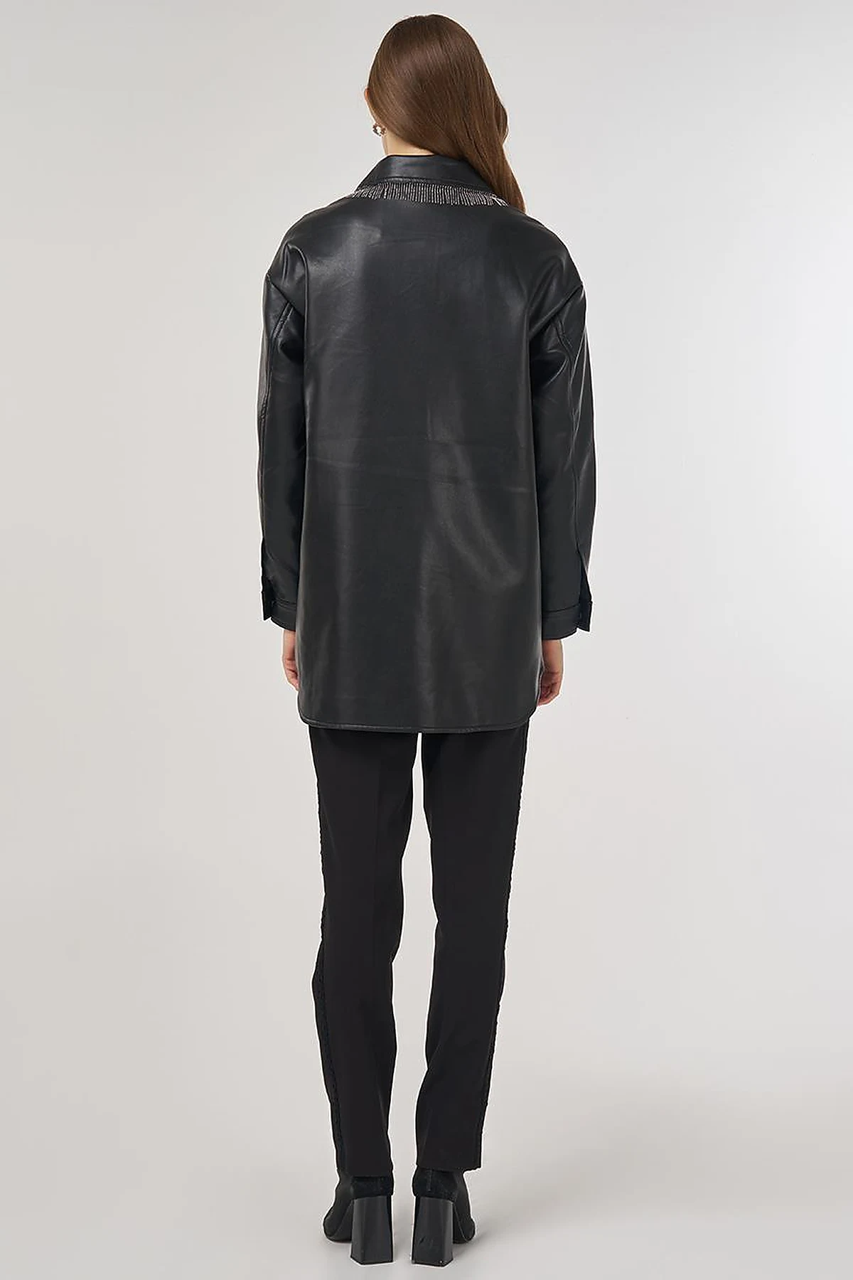 Faux Leather Jacket with Dangling Detail in Black