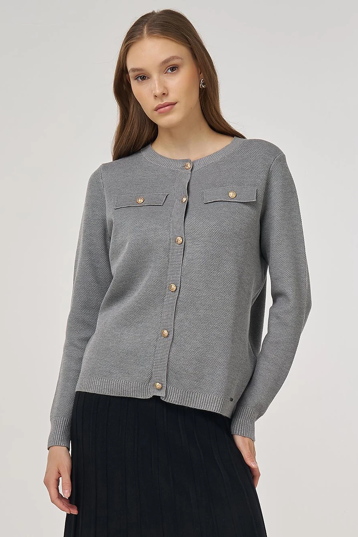 100% Viscose Button-Detail Knit Cardigan Gray