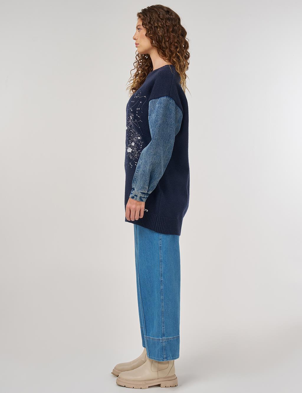 Denim Garnili Triko Tunik Lacivert